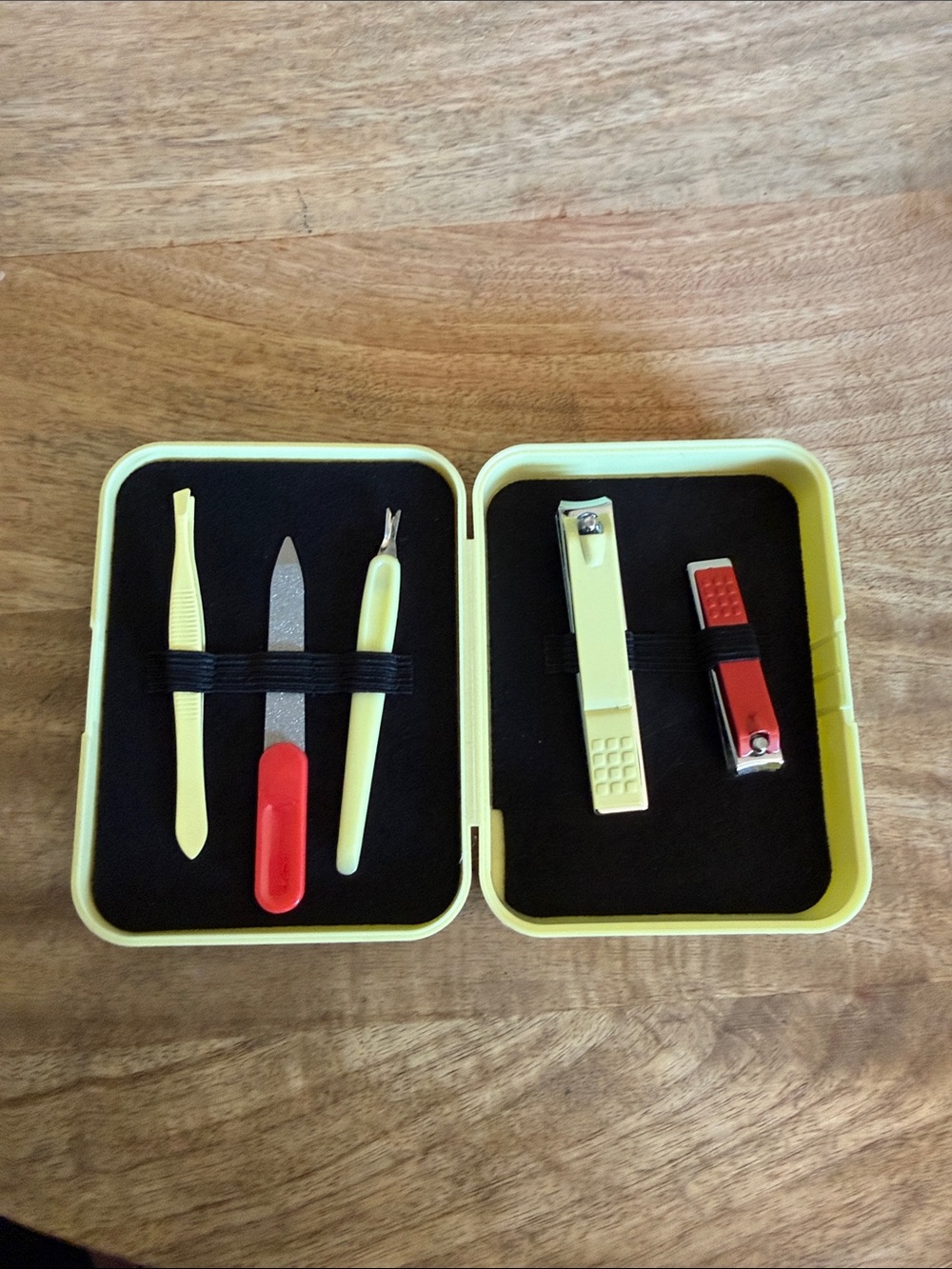 New Yellow Travel Manicure Set beaded plastic box